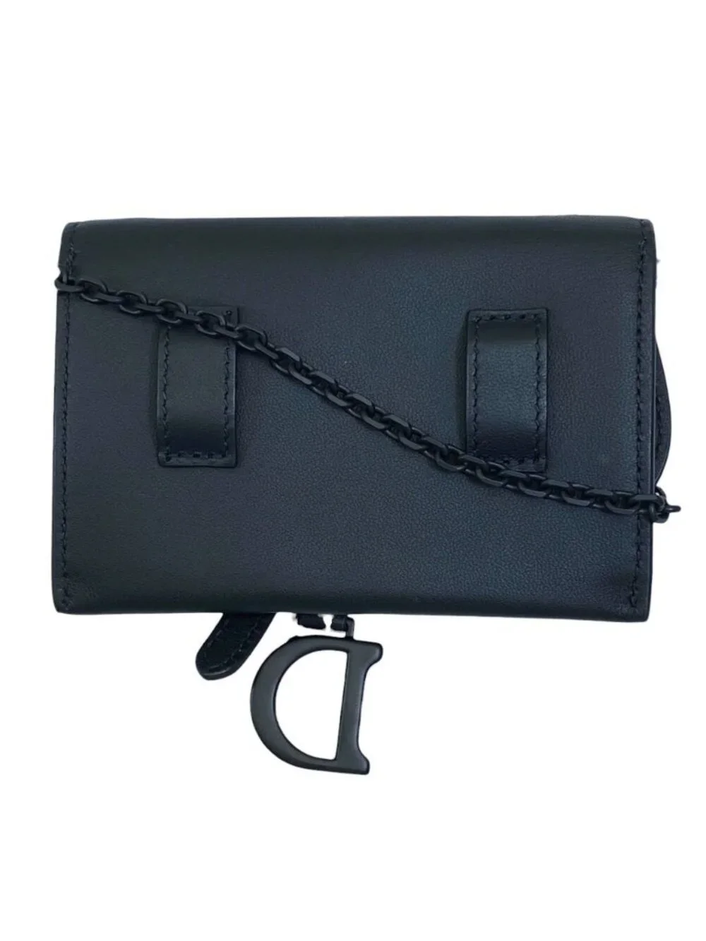 Dior Saddle Nano Pouch Chain Wallet Shoulder Bag Leather Black Practical